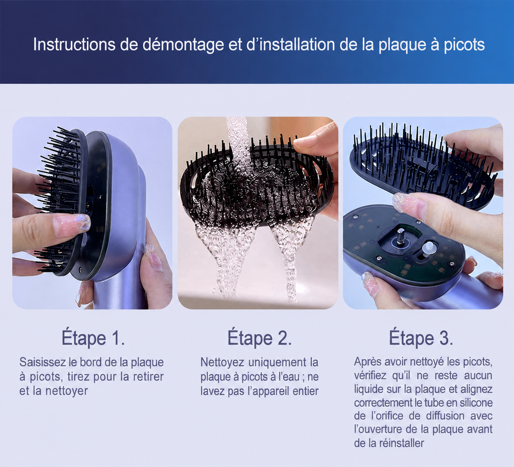 Brosse de massage vibrante, chauffante, utilisable avec huiles adaptées (non fournies)