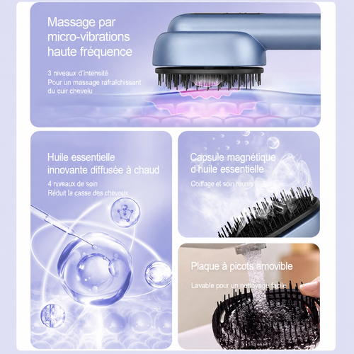 Brosse de massage vibrante, chauffante, utilisable avec huiles adaptées (non fournies)