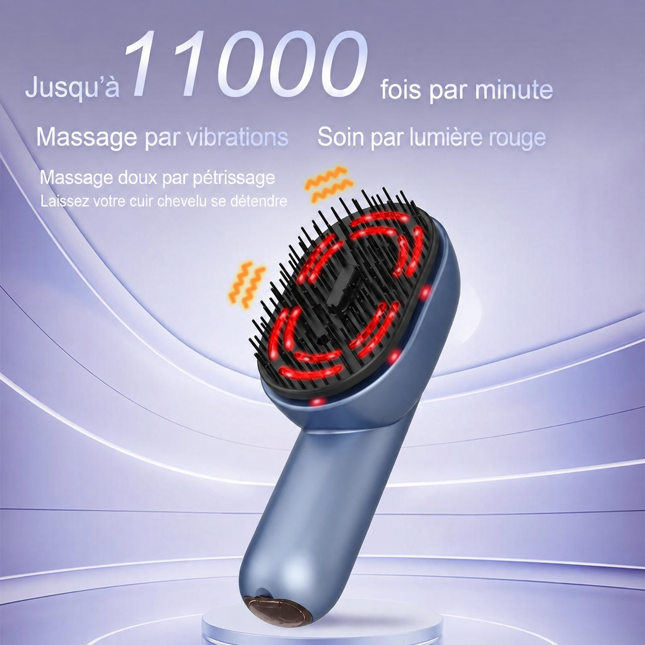 Brosse de massage vibrante, chauffante, utilisable avec huiles adaptées (non fournies)