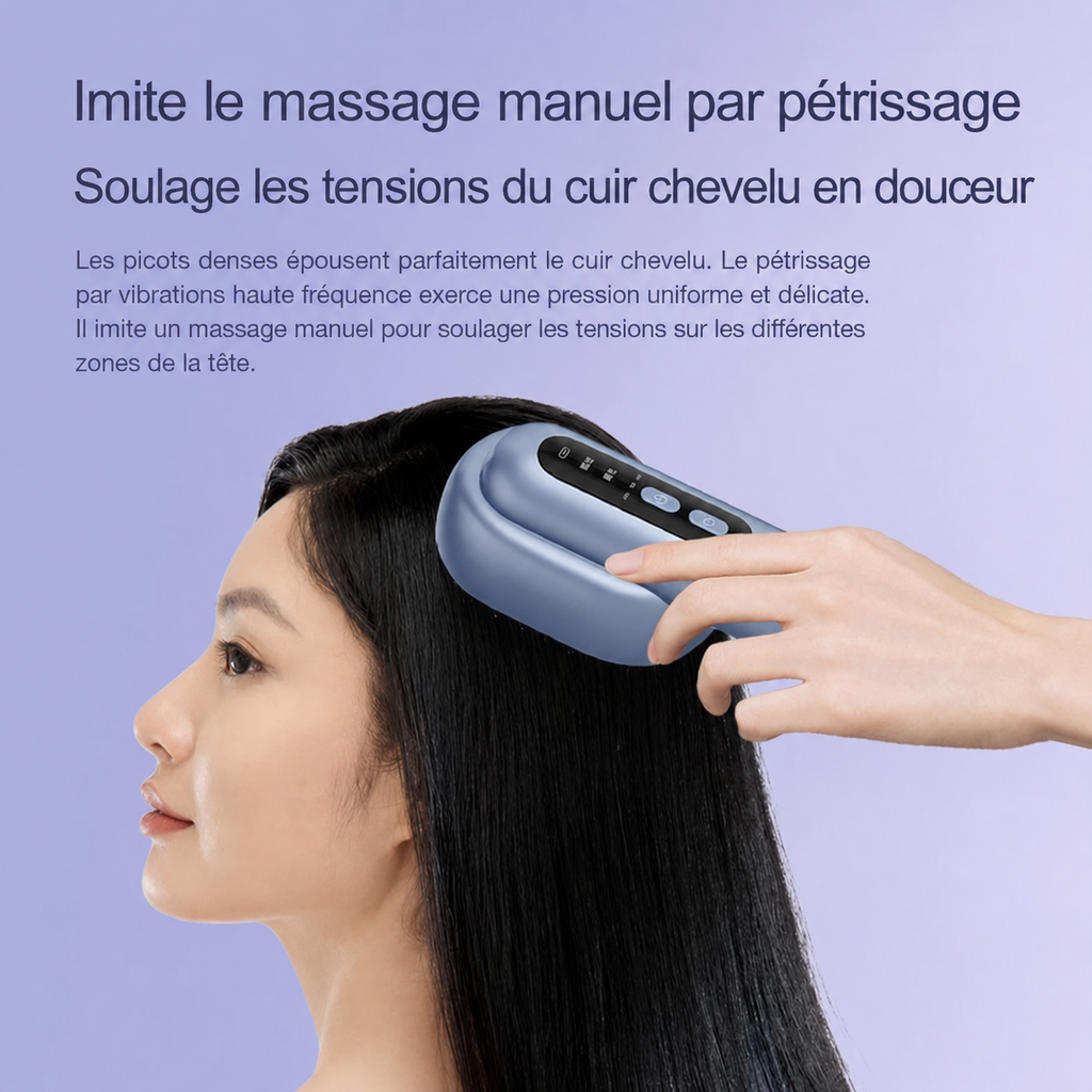 Brosse de massage vibrante, chauffante, utilisable avec huiles adaptées (non fournies)